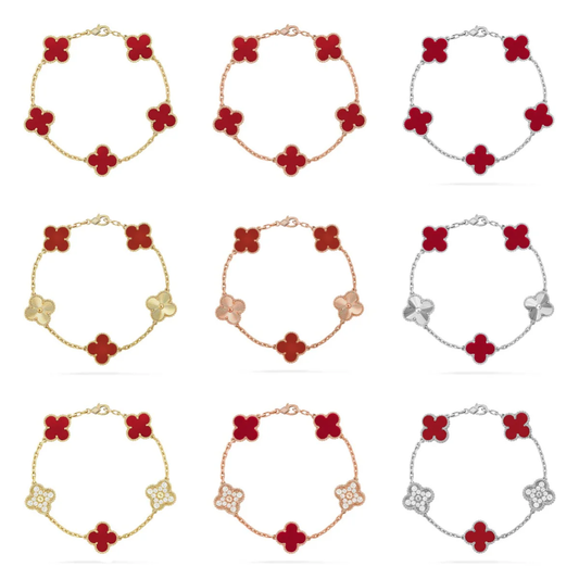 [⭐JeweliWhal] CLOVER 5 MOTIF RED CORNELIAN BRACELET COLLECTION