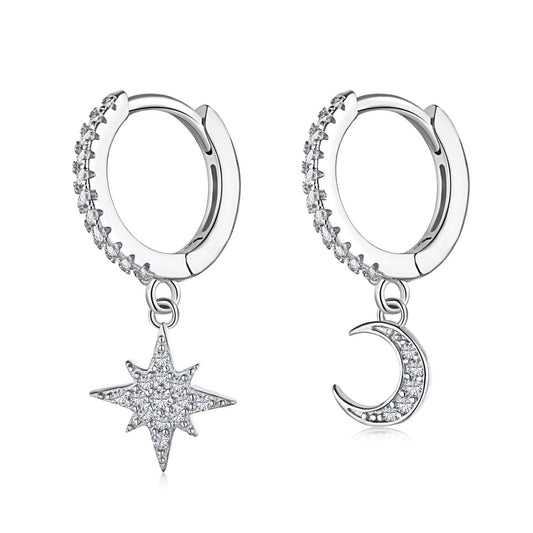 [Tonmkive Jewelry]Stern- und Mond-Ohrringe (asymmetrisch)