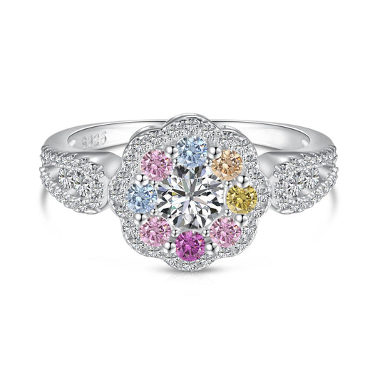 [Tonmkive Jewelry]خاتم زفاف بتصميم زهرة دائرية ملونة ورفيعة