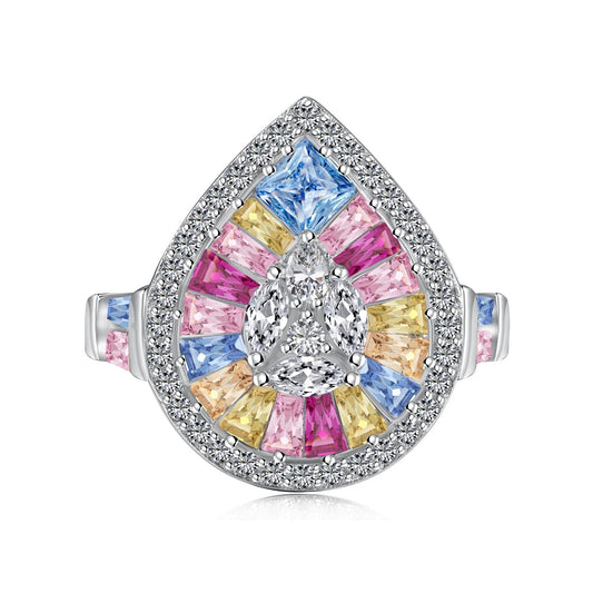 [Tonmkive Jewelry] خاتم أنيق للحفلات بتصميم قطرة الماء الملونة