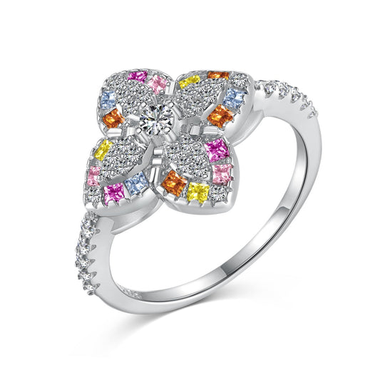 [Tonmkive Jewelry] خاتم فاخر على شكل زهرة ملونة للحفلات