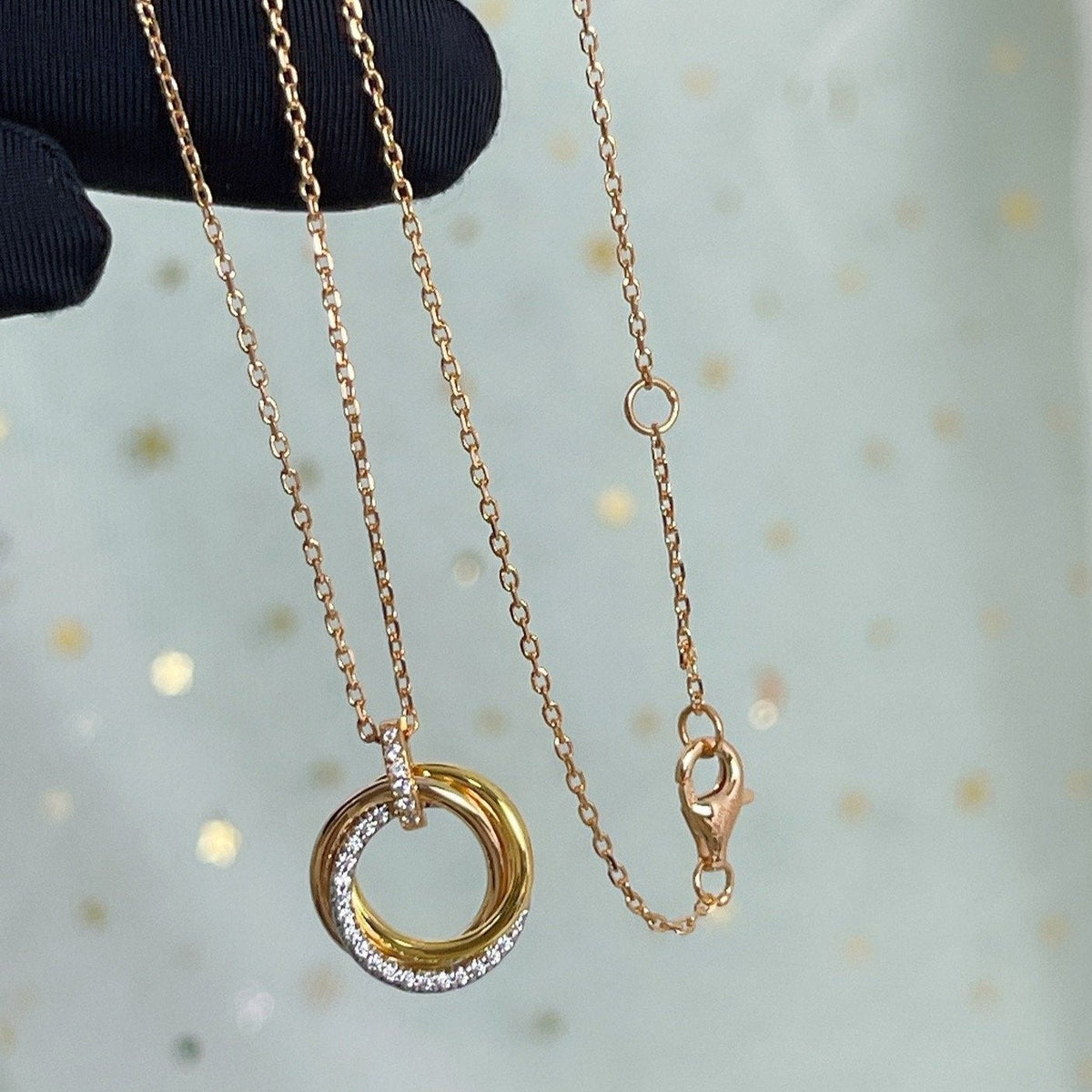 [⭐JeweliWhal]TRINITY NECKLACE SILVER GOLD PINK GOLD DIAMONDS