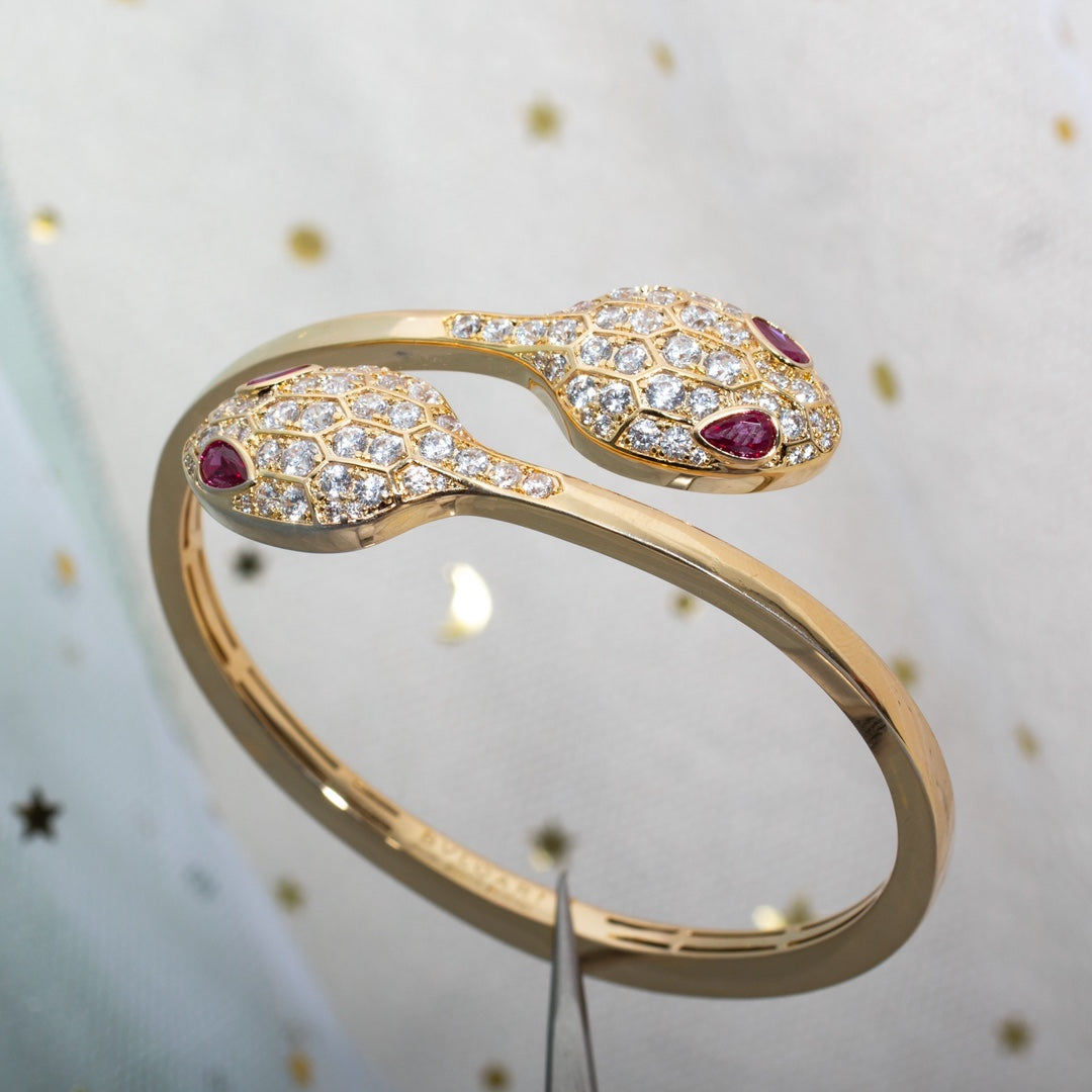 [⭐JeweliWhal]SERPENTI BRACELET PINK GOLD DIAMOND DOUBLE SNAKE
