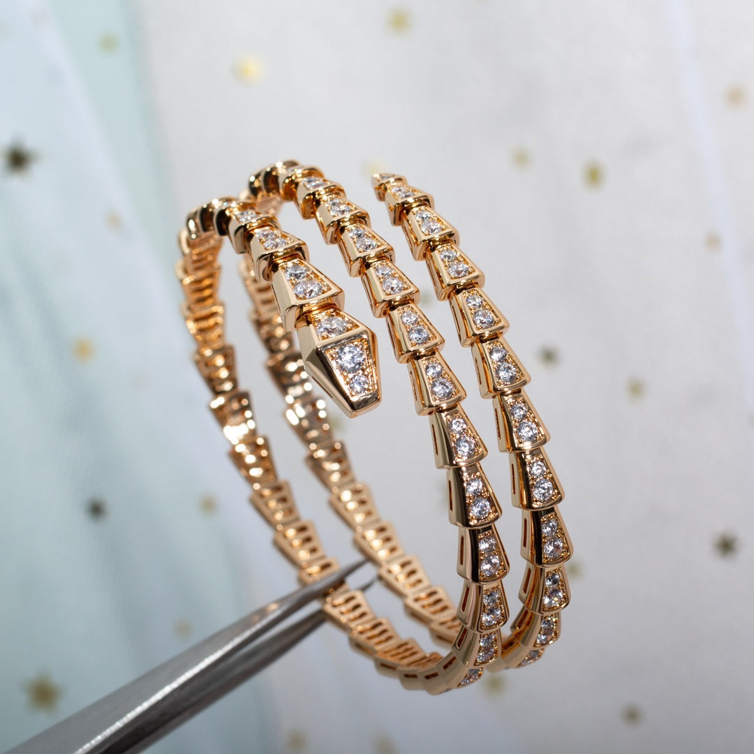 [⭐JeweliWhal]SERPENTI BRACELET PINK GOLD DIAMOND DOUBLE ROW