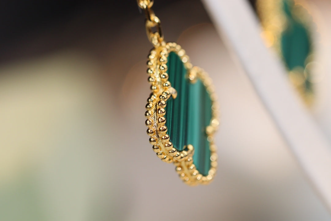[⭐JeweliWhal]CLOVER EARRINGS GOLD MALACHITE DIAMOND 3 MOTIF