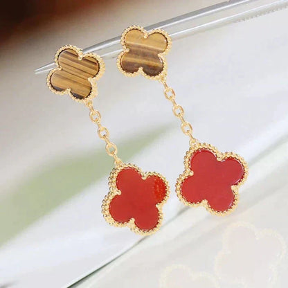[⭐JeweliWhal]CLOVER  2 MOTIF  TIGER EYE CARNELIAN EARRINGS
