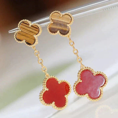 [⭐JeweliWhal]CLOVER  2 MOTIF  TIGER EYE CARNELIAN EARRINGS