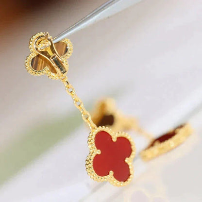 [⭐JeweliWhal]CLOVER  2 MOTIF  TIGER EYE CARNELIAN EARRINGS