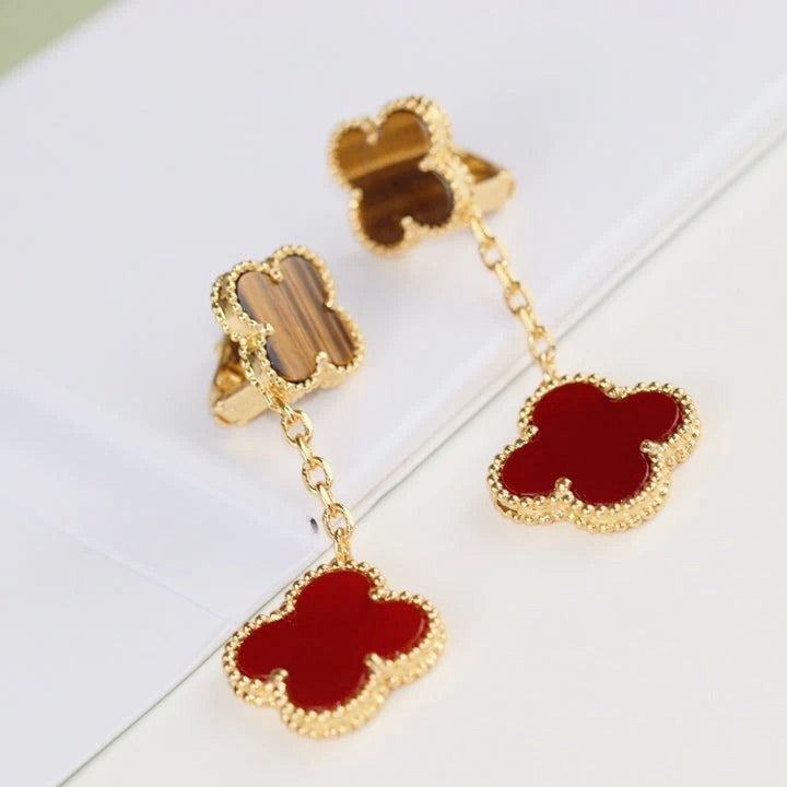 [⭐JeweliWhal]CLOVER  2 MOTIF  TIGER EYE CARNELIAN EARRINGS