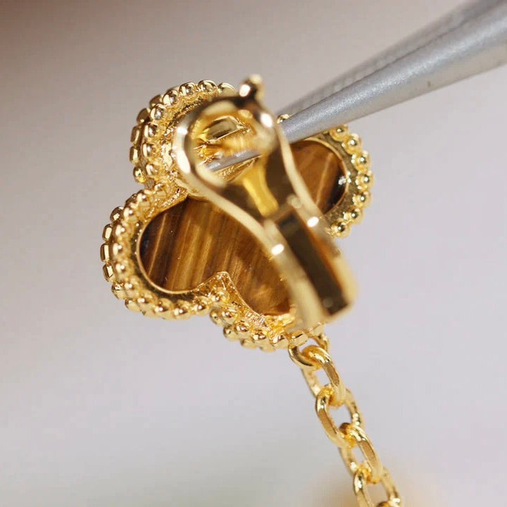 [⭐JeweliWhal]CLOVER  2 MOTIF  TIGER EYE CARNELIAN EARRINGS