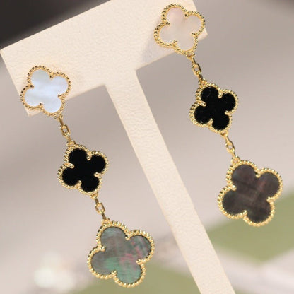 [⭐JeweliWhal]CLOVER EARRINGS GOLD ONYX MOP 3 MOTIF