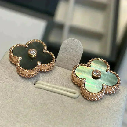 [⭐JeweliWhal]CLOVER MEDIUM 1 MOTIFS GRAY MOP  DIAMOND EARRINGS
