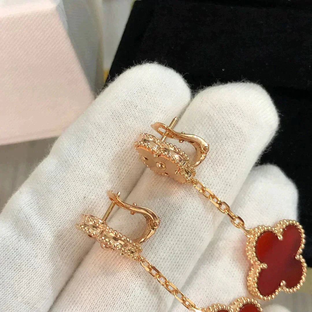[⭐JeweliWhal]CLOVER 2 MOTIF  LASER CARNELIAN EARRINGS