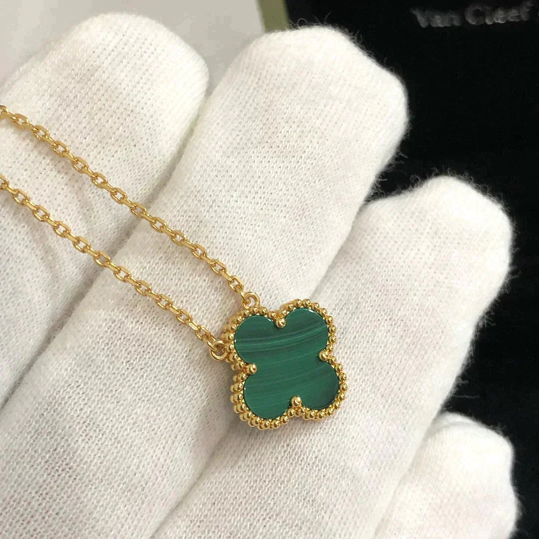 [⭐JeweliWhal]CLOVER 15MM MALACHITE SINGLE FLOWER  NECKLACE
