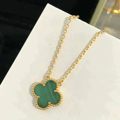 [⭐JeweliWhal]CLOVER 15MM MALACHITE SINGLE FLOWER  NECKLACE
