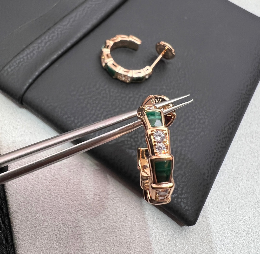 [⭐JeweliWhal]SERPENTI MALACHITE PINK GOLD EARRINGS