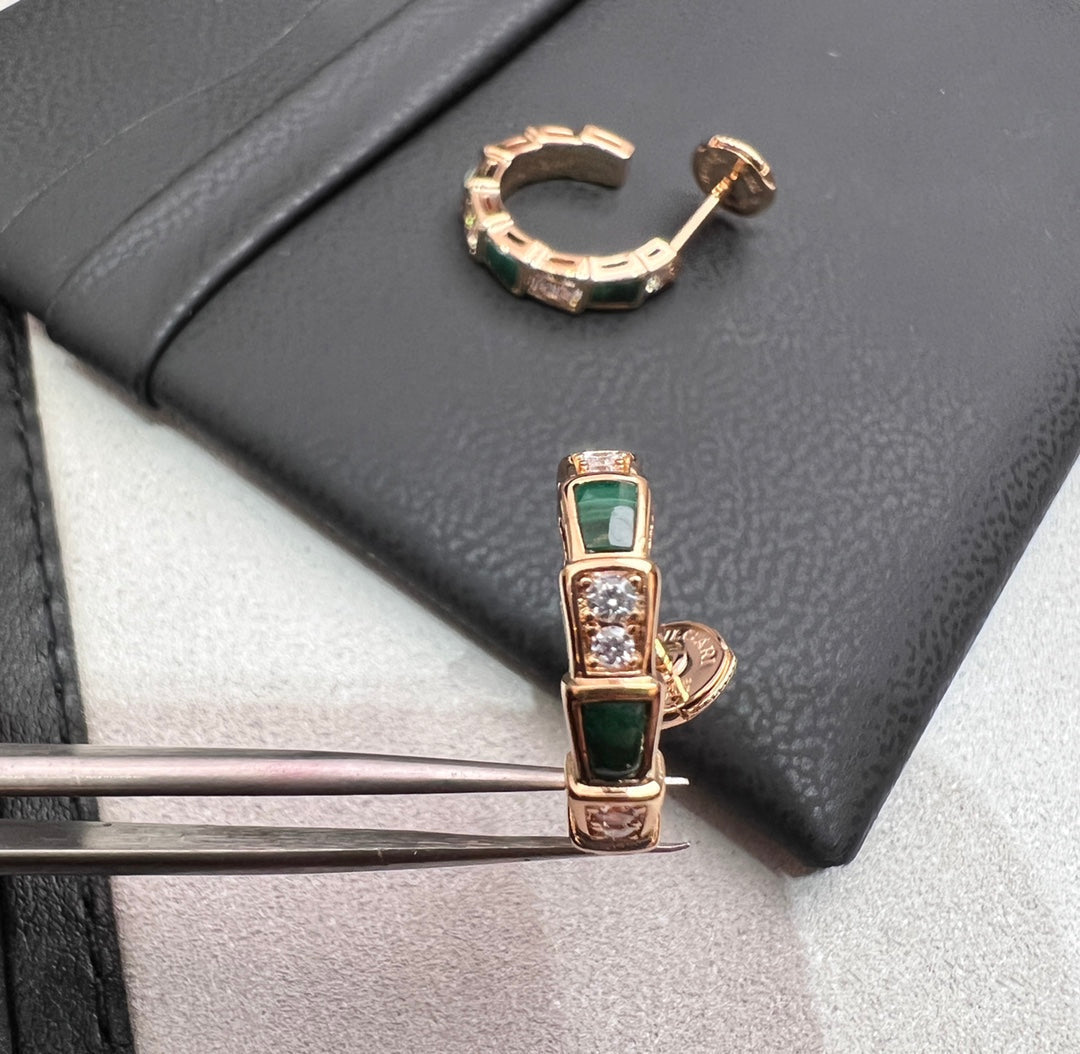 [⭐JeweliWhal]SERPENTI MALACHITE PINK GOLD EARRINGS