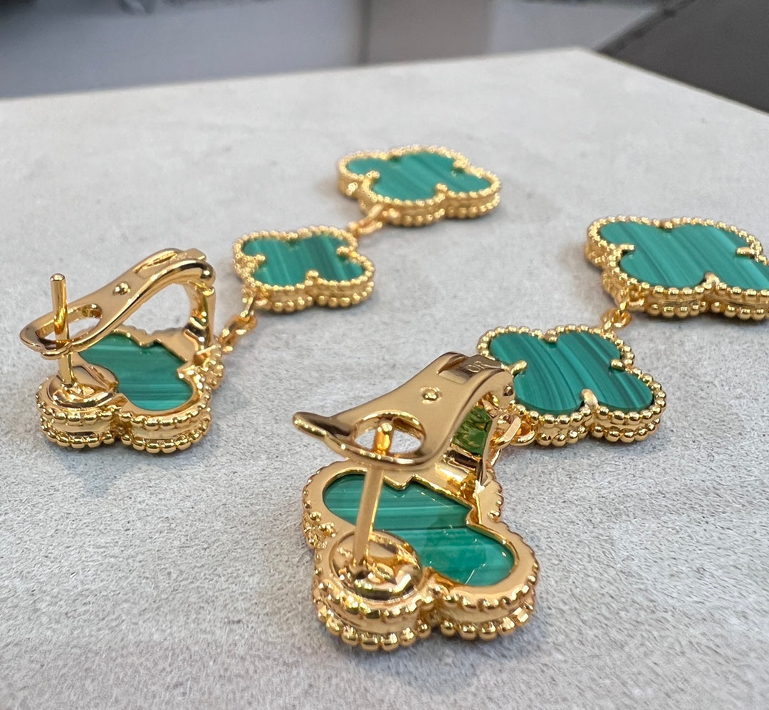 [⭐JeweliWhal]CLOVER MALACHITE 3 MOTIFS GOLD