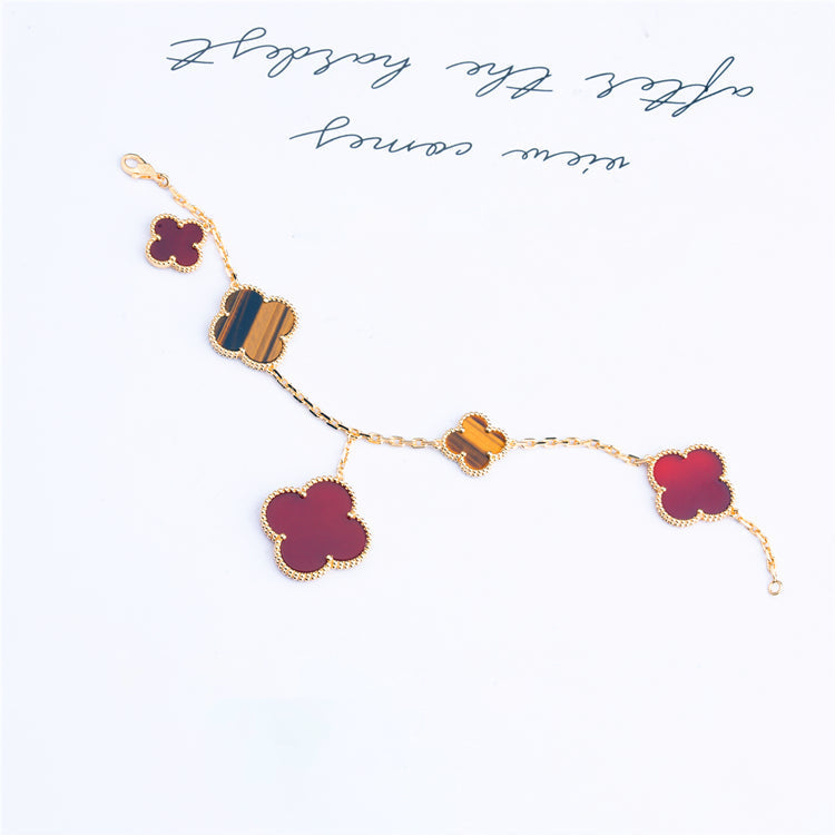 [⭐JeweliWhal]CLOVER BRACELET 5 MOTIFS CARNELIAN TIGER EYE