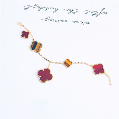 [⭐JeweliWhal]CLOVER BRACELET 5 MOTIFS CARNELIAN TIGER EYE