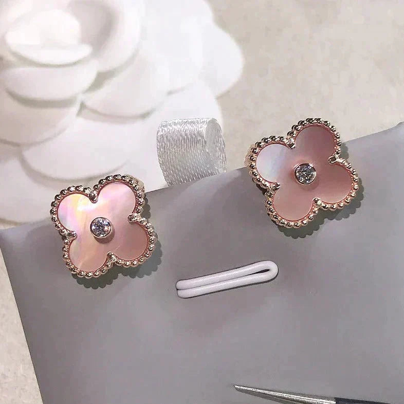 [⭐JeweliWhal]CLOVER MEDIUM 1 MOTIFS  PINK MOP DIAMOND EARRINGS
