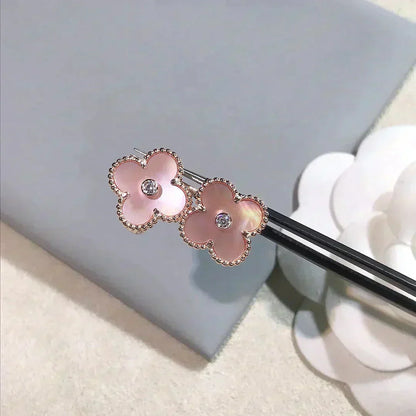 [⭐JeweliWhal]CLOVER MEDIUM 1 MOTIFS  PINK MOP DIAMOND EARRINGS