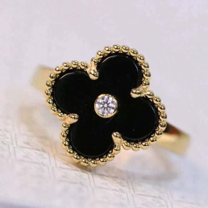 [⭐JeweliWhal]CLOVER ONYX RING GOLD DIAMOND