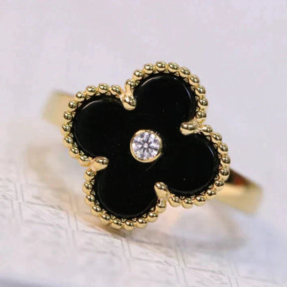 [⭐JeweliWhal]CLOVER ONYX RING GOLD DIAMOND