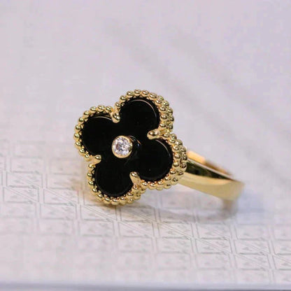 [⭐JeweliWhal]CLOVER ONYX RING GOLD DIAMOND