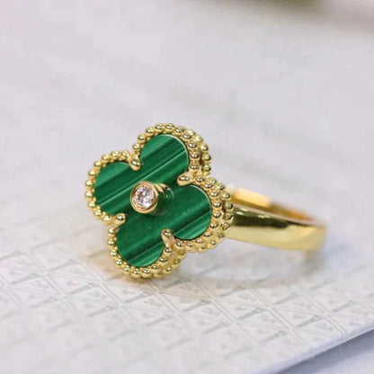 [⭐JeweliWhal]CLOVER MALACHITE RING GOLD DIAMOND