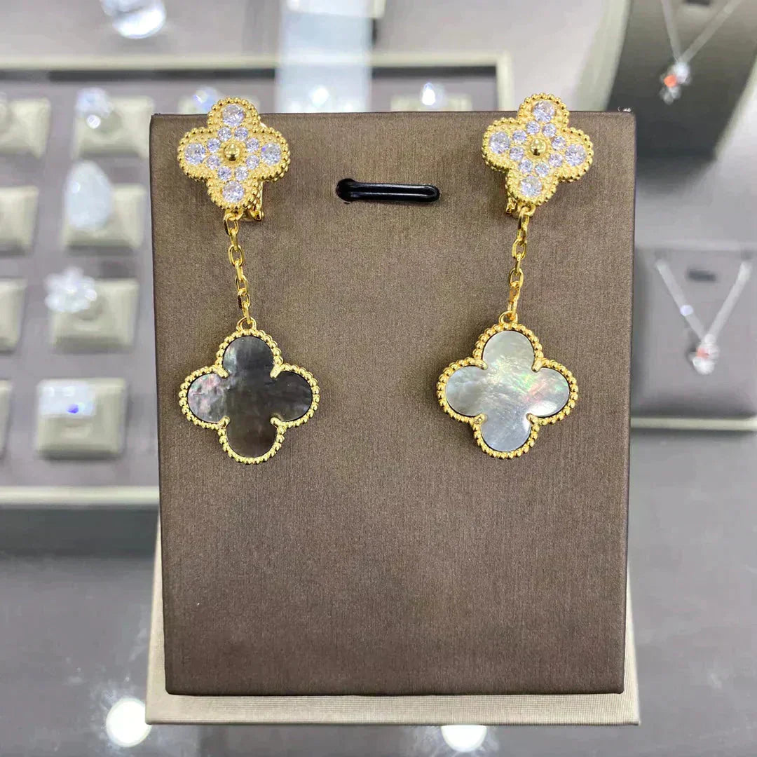 [⭐JeweliWhal]CLOVER  2 MOTIFS  DIAMOND  EARRINGS (MULTIPLE CHOICESç´