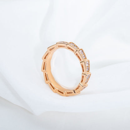 [⭐JeweliWhal]SERPENTI RING PINK GOLD DIAMOND PAVED 3MM