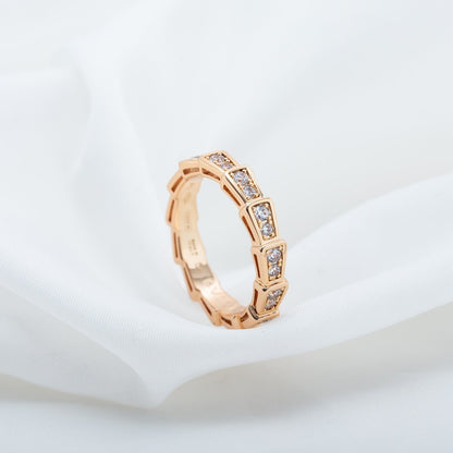 [⭐JeweliWhal]SERPENTI RING PINK GOLD DIAMOND PAVED 3MM