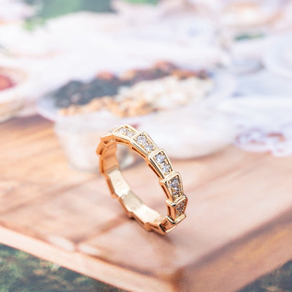 [⭐JeweliWhal]SERPENTI RING PINK GOLD DIAMOND PAVED 3MM