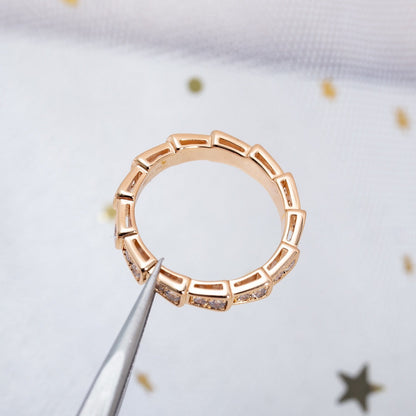 [⭐JeweliWhal]SERPENTI RING PINK GOLD DIAMOND PAVED 3MM