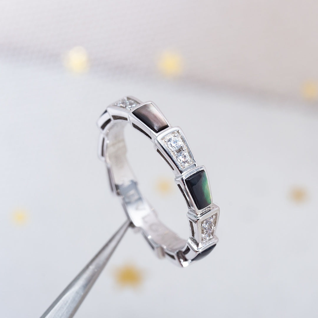 [⭐JeweliWhal]SERPENTI RING SILVER  DIAMOND BLACK MOP 3MM