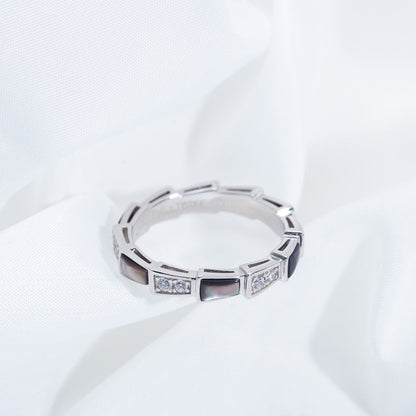 [⭐JeweliWhal]SERPENTI RING SILVER  DIAMOND BLACK MOP 3MM