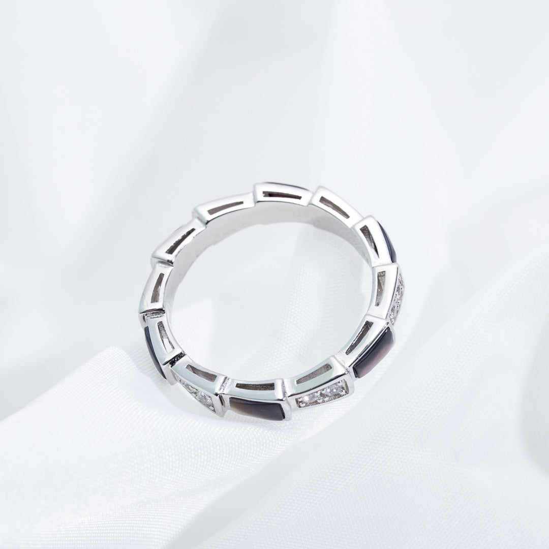 [⭐JeweliWhal]SERPENTI RING SILVER  DIAMOND BLACK MOP 3MM