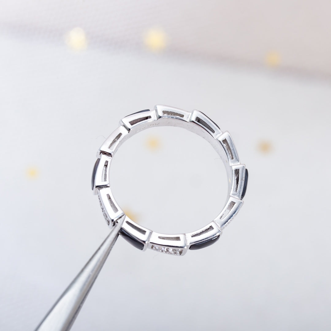 [⭐JeweliWhal]SERPENTI RING SILVER  DIAMOND BLACK MOP 3MM