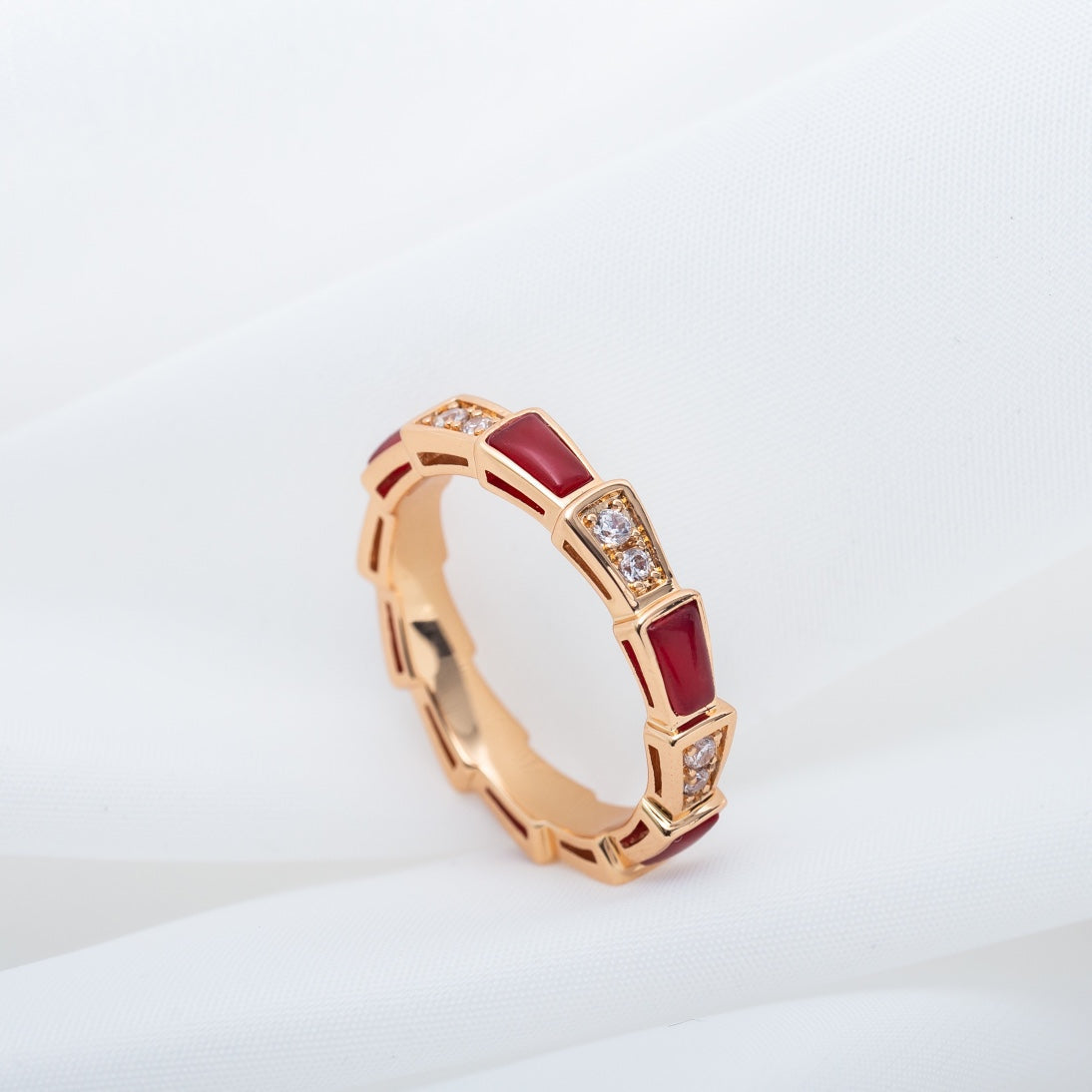 [⭐JeweliWhal]SERPENTI RING PINK GOLD CARNELIAN DIAMOND 3MM
