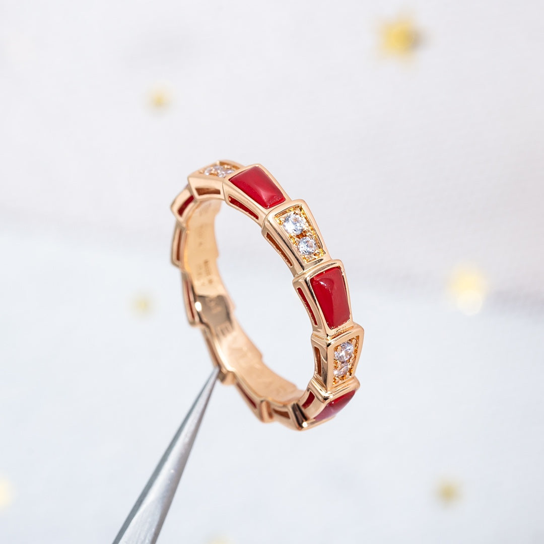 [⭐JeweliWhal]SERPENTI RING PINK GOLD CARNELIAN DIAMOND 3MM