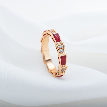 [⭐JeweliWhal]SERPENTI RING PINK GOLD CARNELIAN DIAMOND 3MM