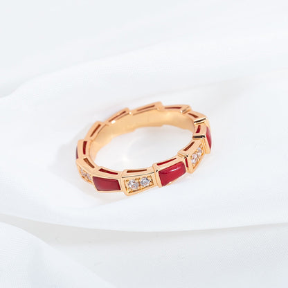 [⭐JeweliWhal]SERPENTI RING PINK GOLD CARNELIAN DIAMOND 3MM