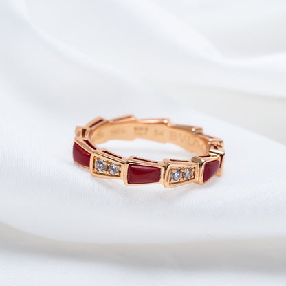 [⭐JeweliWhal]SERPENTI RING PINK GOLD CARNELIAN DIAMOND 3MM