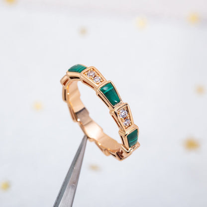 [⭐JeweliWhal]SERPENTI RING PINK GOLD MALACHITE DIAMOND 3MM