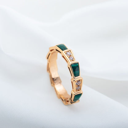 [⭐JeweliWhal]SERPENTI RING PINK GOLD MALACHITE DIAMOND 3MM