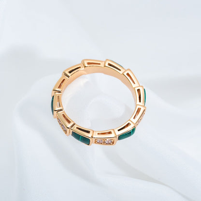 [⭐JeweliWhal]SERPENTI RING PINK GOLD MALACHITE DIAMOND 3MM
