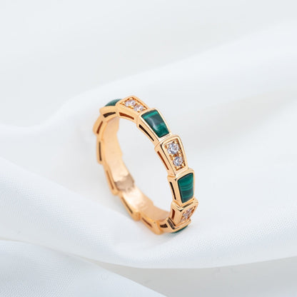 [⭐JeweliWhal]SERPENTI RING PINK GOLD MALACHITE DIAMOND 3MM