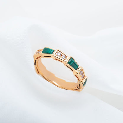 [⭐JeweliWhal]SERPENTI RING PINK GOLD MALACHITE DIAMOND 3MM