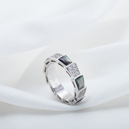 [⭐JeweliWhal]SERPENTI RING SILVER DIAMOND BLACK MOP 4MM